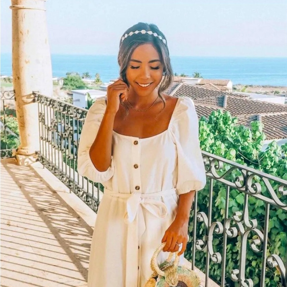 Urban Outfitters Maria Puff Sleeve Button Front Midi Dress Size Small